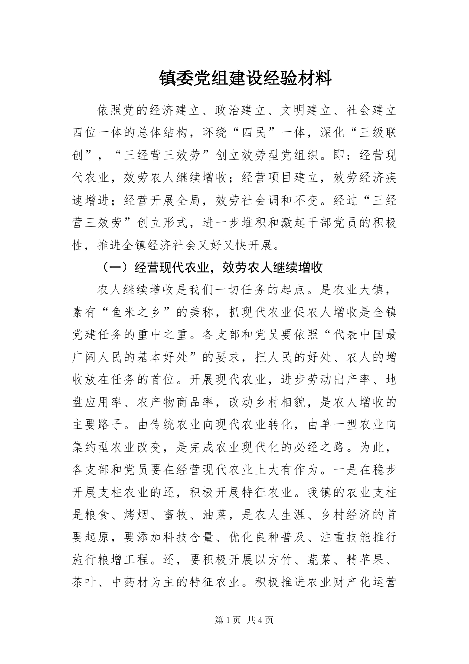 2024年镇委党组建设经验材料_第1页