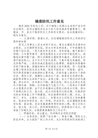 2024年镇委防汛工作意见