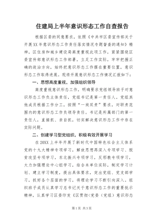 2024年住建局上半年意识形态工作自查报告
