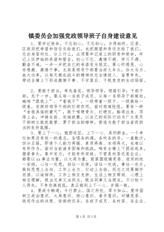 2024年镇委员会加强党政领导班子自身建设意见