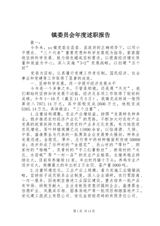 2024年镇委员会年度述职报告