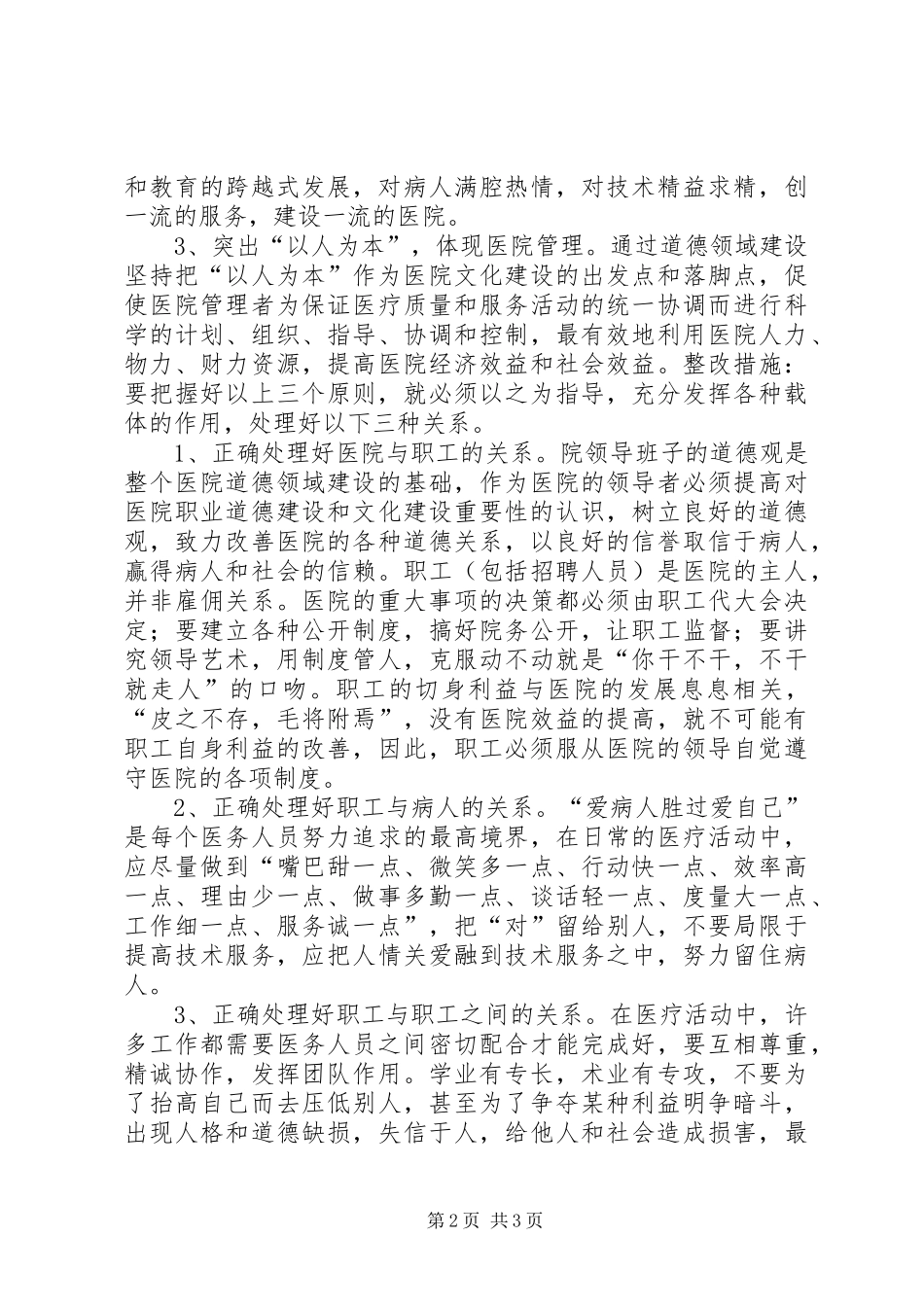 2024年镇卫生院道德领域突出问题自查整改措施_第2页