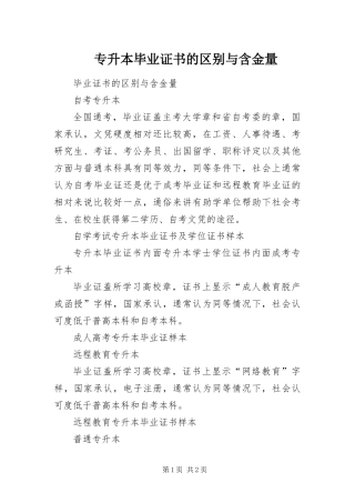 2024年专升本毕业证书的区别与含金量