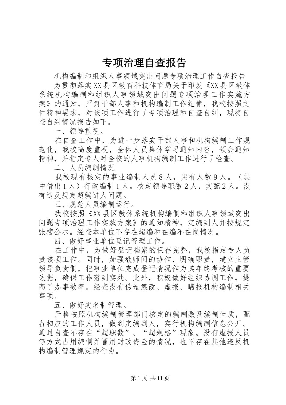 2024年专项治理自查报告_第1页