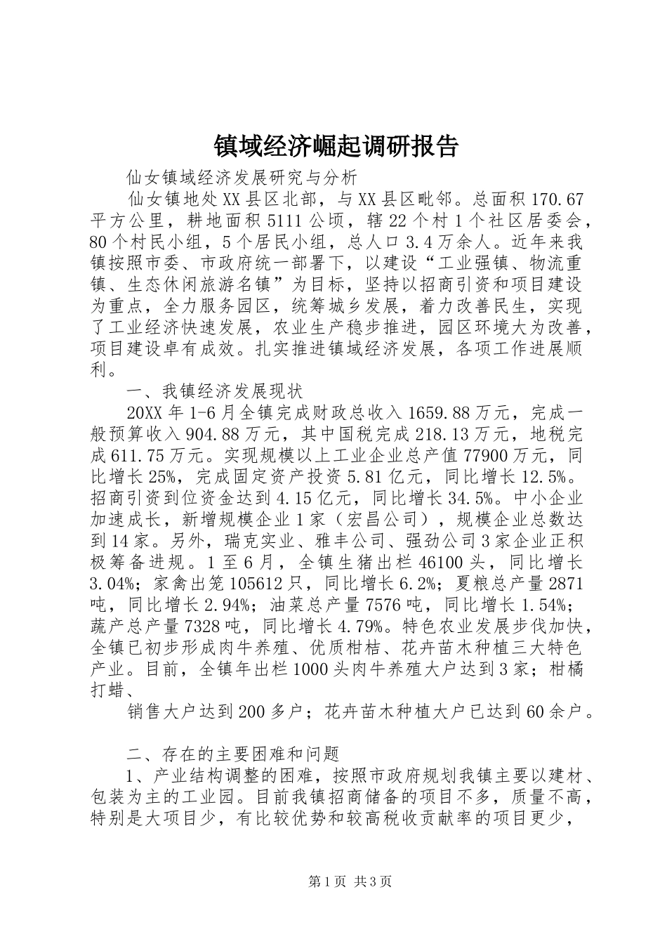2024年镇域经济崛起调研报告_第1页