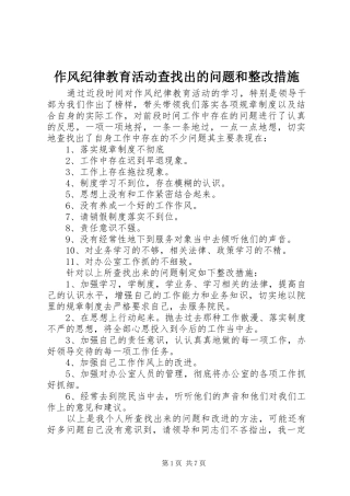 2024年作风纪律教育活动查找出的问题和整改措施