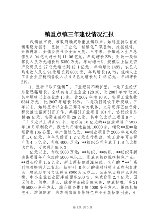 2024年镇重点镇三年建设情况汇报