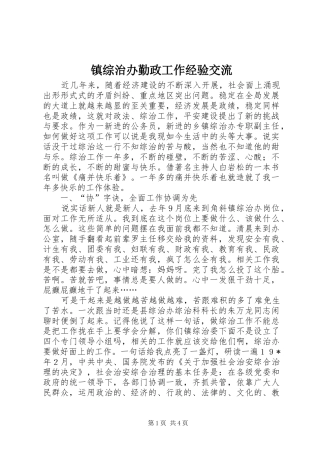 2024年镇综治办勤政工作经验交流