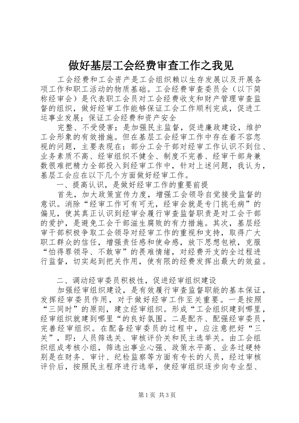 2024年做好基层工会经费审查工作之我见_第1页
