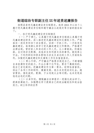 2024年街道综治专职副主任述责述廉报告