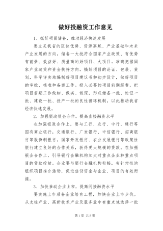 2024年做好投融资工作意见