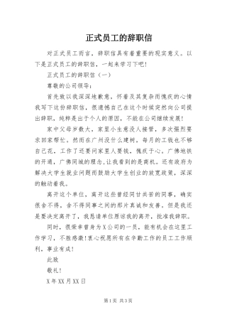 2024年正式员工的辞职信