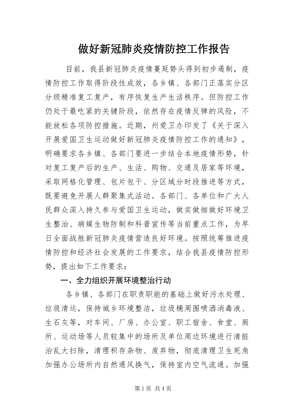2024年做好新冠肺炎疫情防控工作报告_第1页