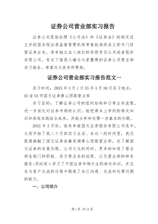 2024年证券公司营业部实习报告