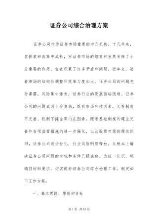 2024年证券公司综合治理方案