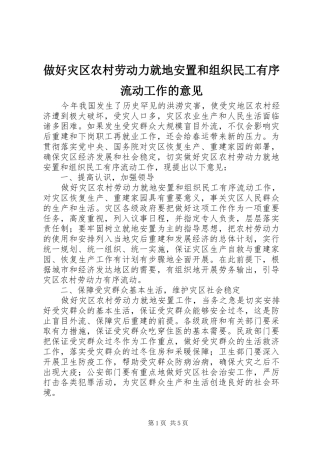 2024年做好灾区农村劳动力就地安置和组织民工有序流动工作的意见