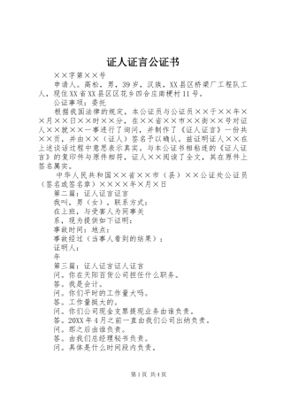 2024年证人证言公证书