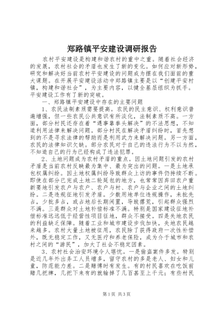 2024年郑路镇平安建设调研报告