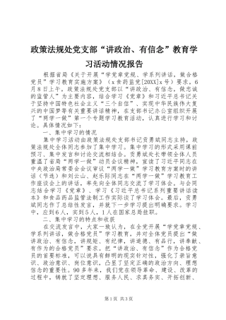 2024年政策法规处党支部讲政治有信念教育学习活动情况报告