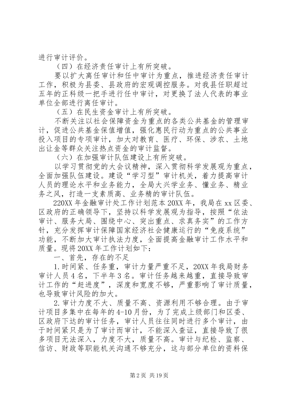 2024年金融审计处工作计划范本_第2页