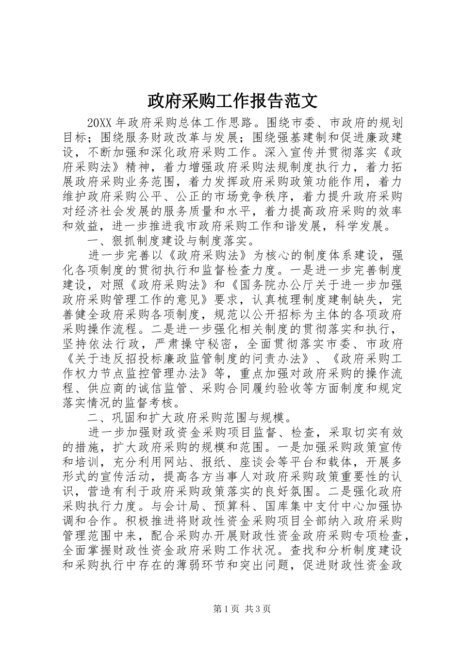 2024年政府采购工作报告范文_第1页