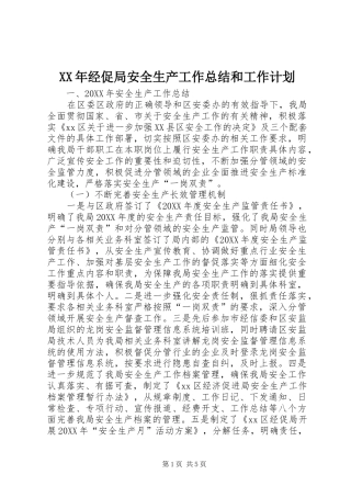 2024年经促局安全生产工作总结和工作计划