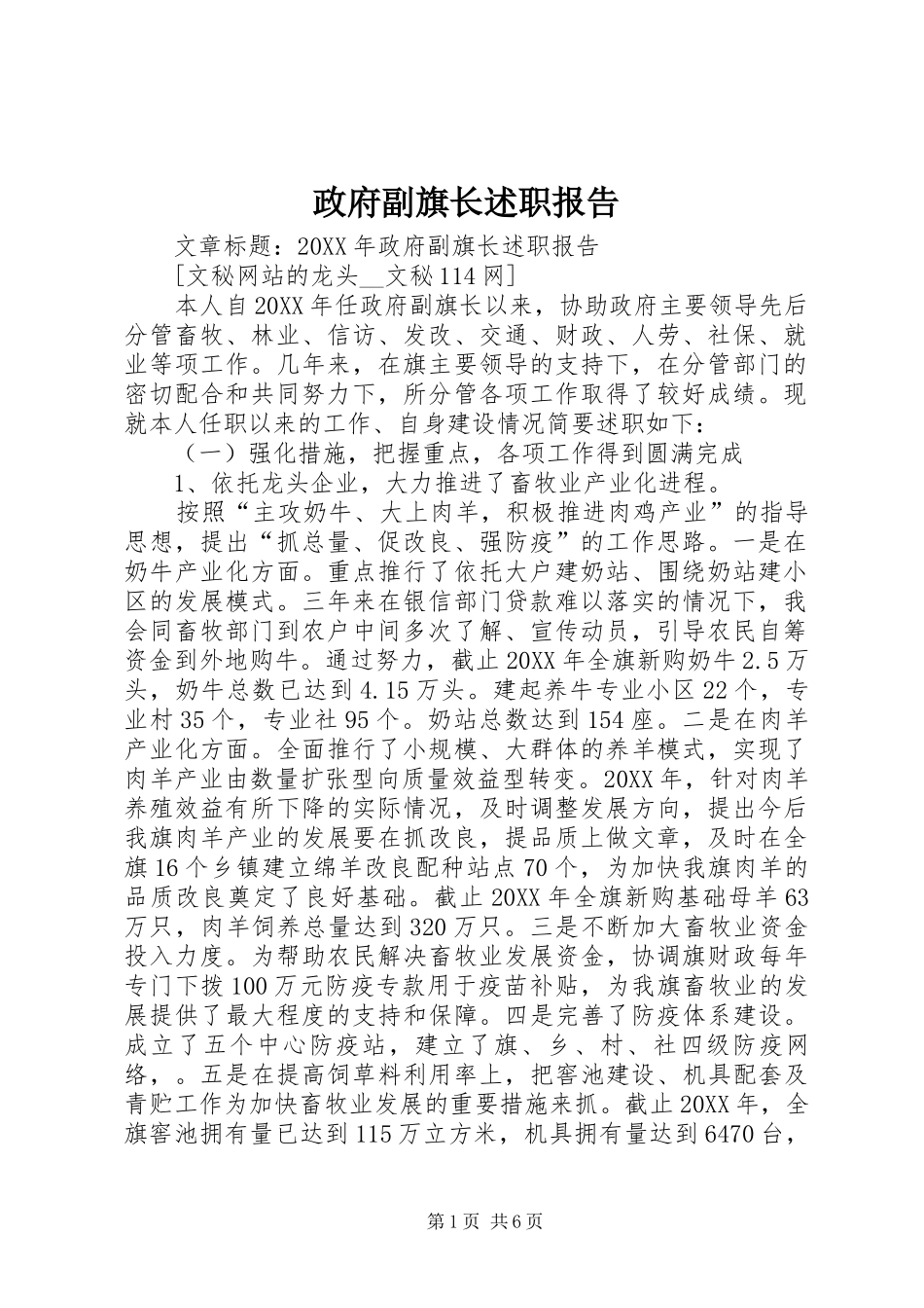 2024年政府副旗长述职报告_第1页