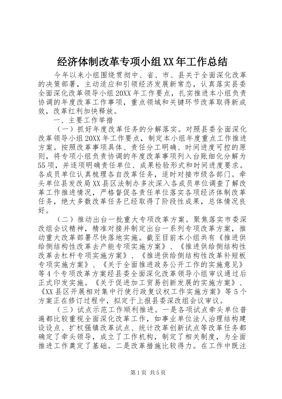 2024年经济体制改革专项小组工作总结_第1页