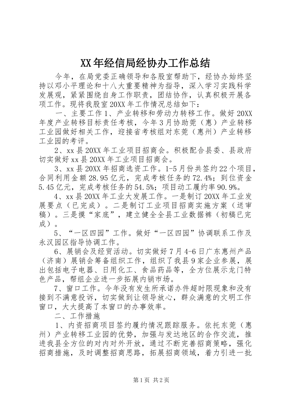 2024年经信局经协办工作总结_第1页