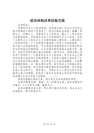 2024年政治体制改革经验交流
