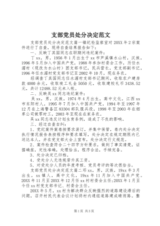 2024年支部党员处分决定范文