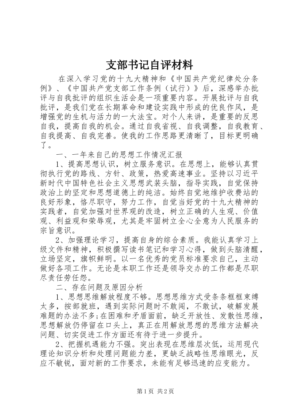 2024年支部书记自评材料_第1页