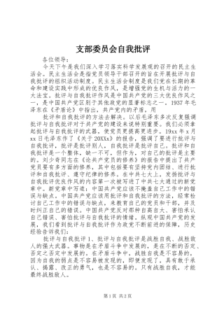 2024年支部委员会自我批评