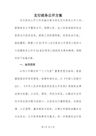 2024年支行政务公开方案