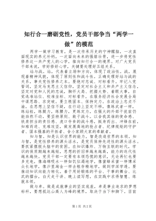 2024年知行合一磨砺党性，党员干部争当两学一做的模范