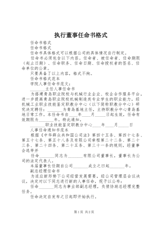 2024年执行董事任命书格式