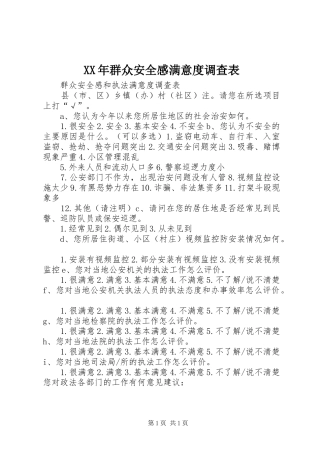 2024年群众安全感满意度调查表