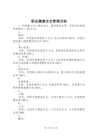 2024年职业健康安全管理目标