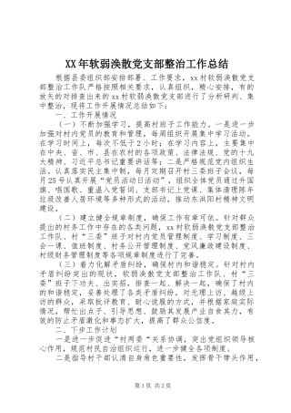 2024年软弱涣散党支部整治工作总结