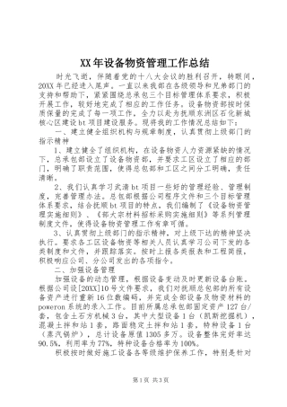 2024年设备物资管理工作总结