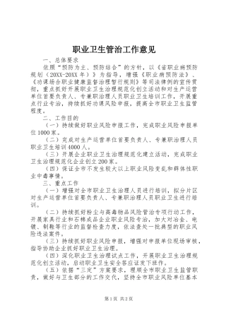 2024年职业卫生管治工作意见