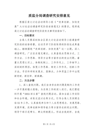 2024年质监分局调查研究安排意见