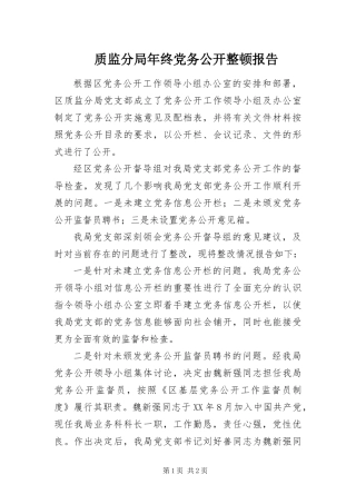 2024年质监分局年终党务公开整顿报告