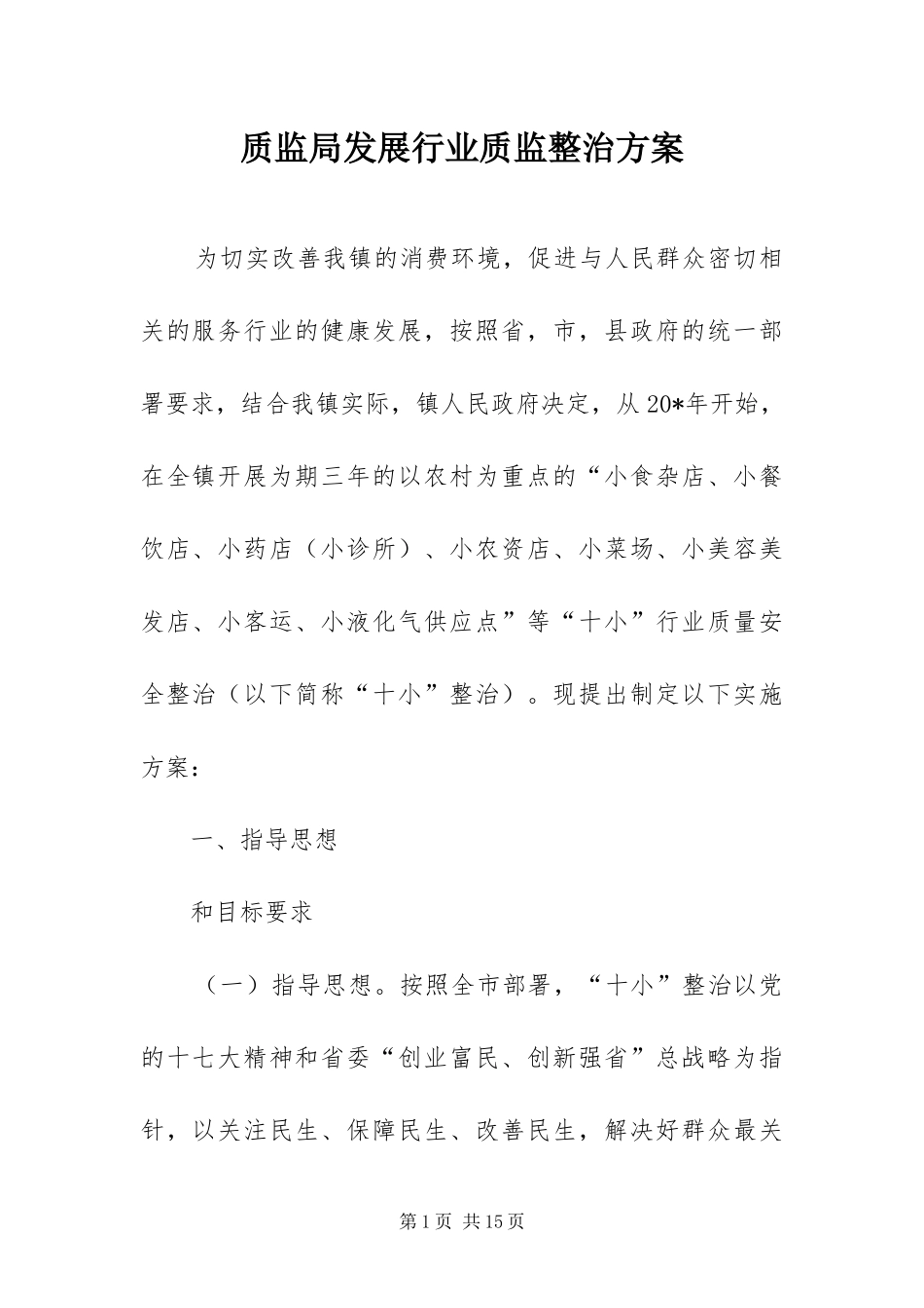 2024年质监局发展行业质监整治方案_第1页