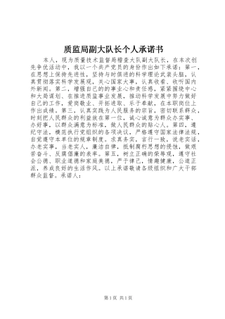 2024年质监局副大队长个人承诺书