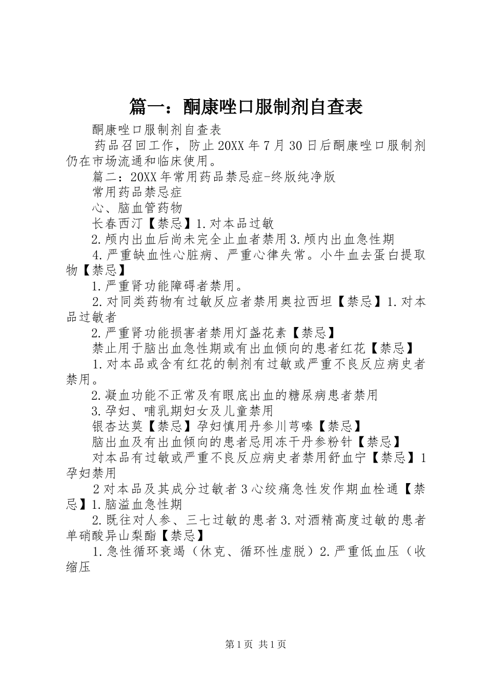 2024年酮康唑口服制剂自查表_第1页