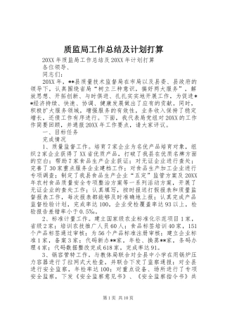 2024年质监局工作总结及计划打算