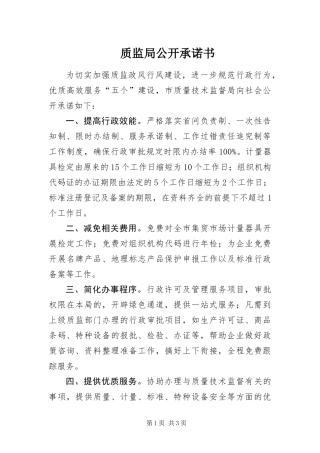 2024年质监局公开承诺书