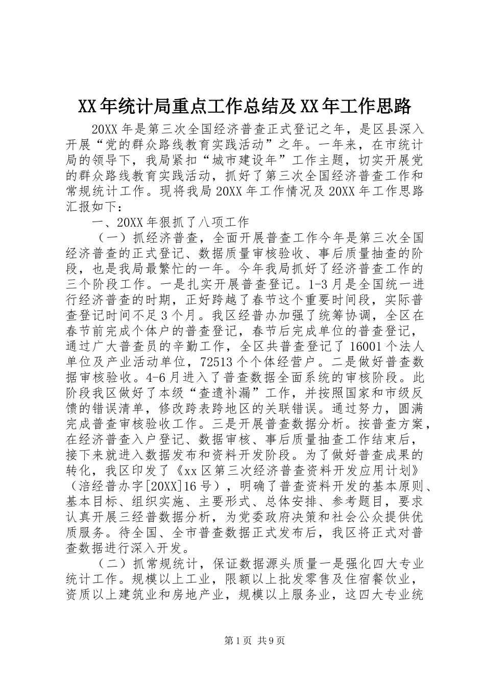 2024年统计局重点工作总结及工作思路_第1页