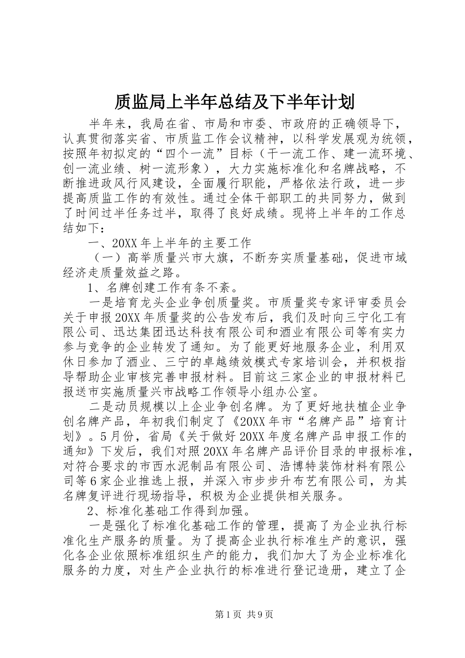 2024年质监局上半年总结及下半年计划_第1页